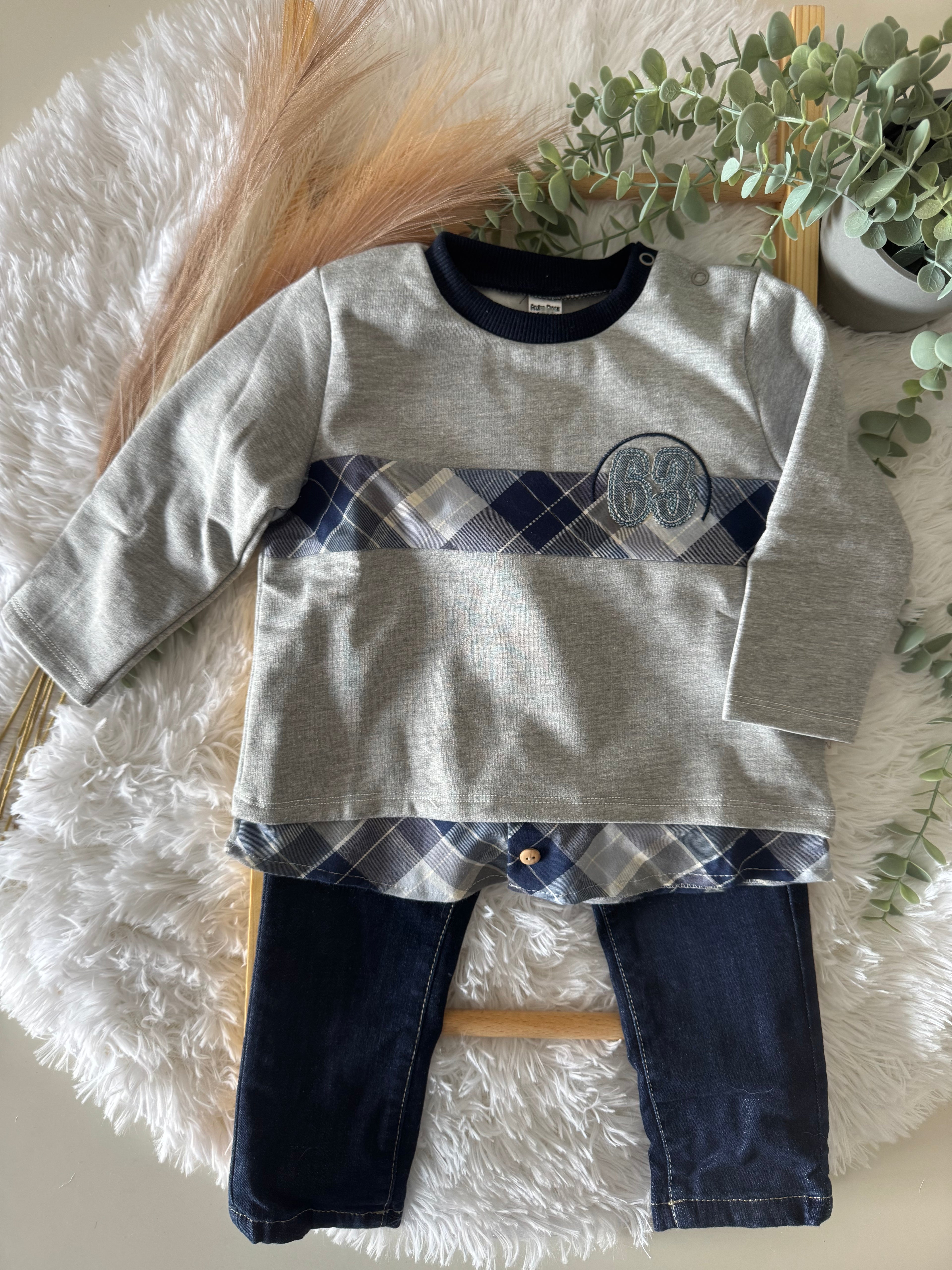 Conjunto de jeans e camisola Xadrez