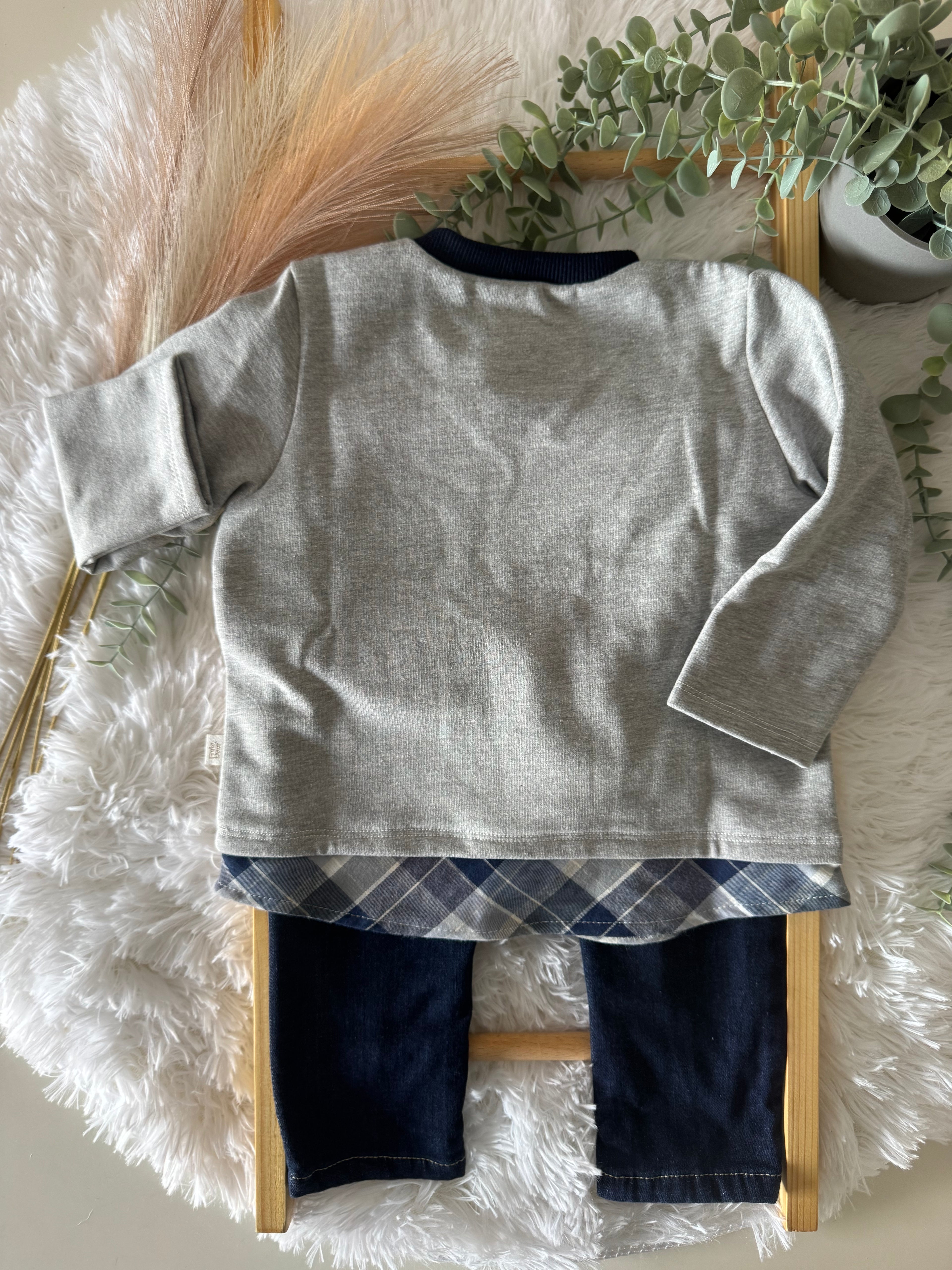 Conjunto de jeans e camisola Xadrez