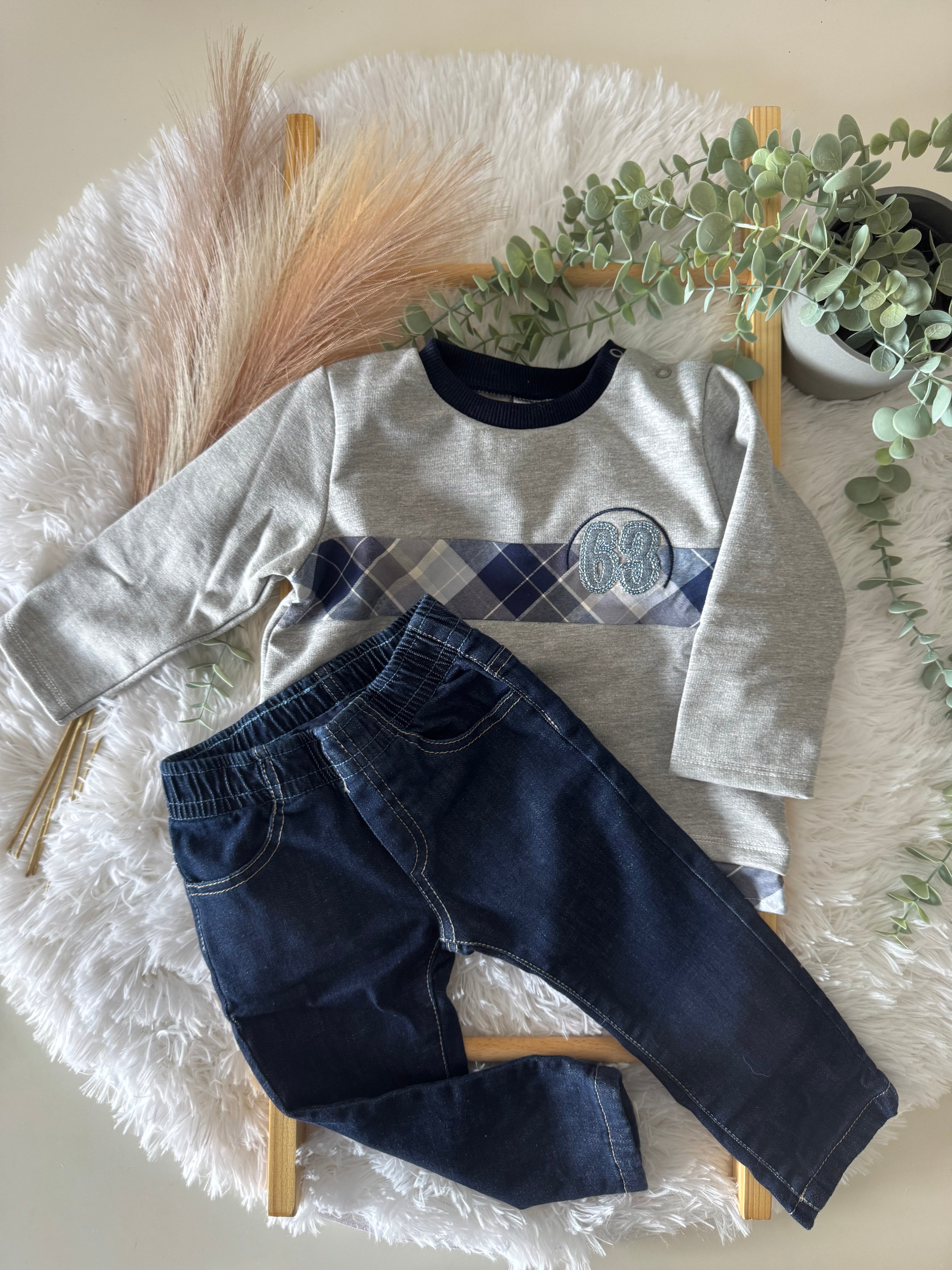 Conjunto de jeans e camisola Xadrez