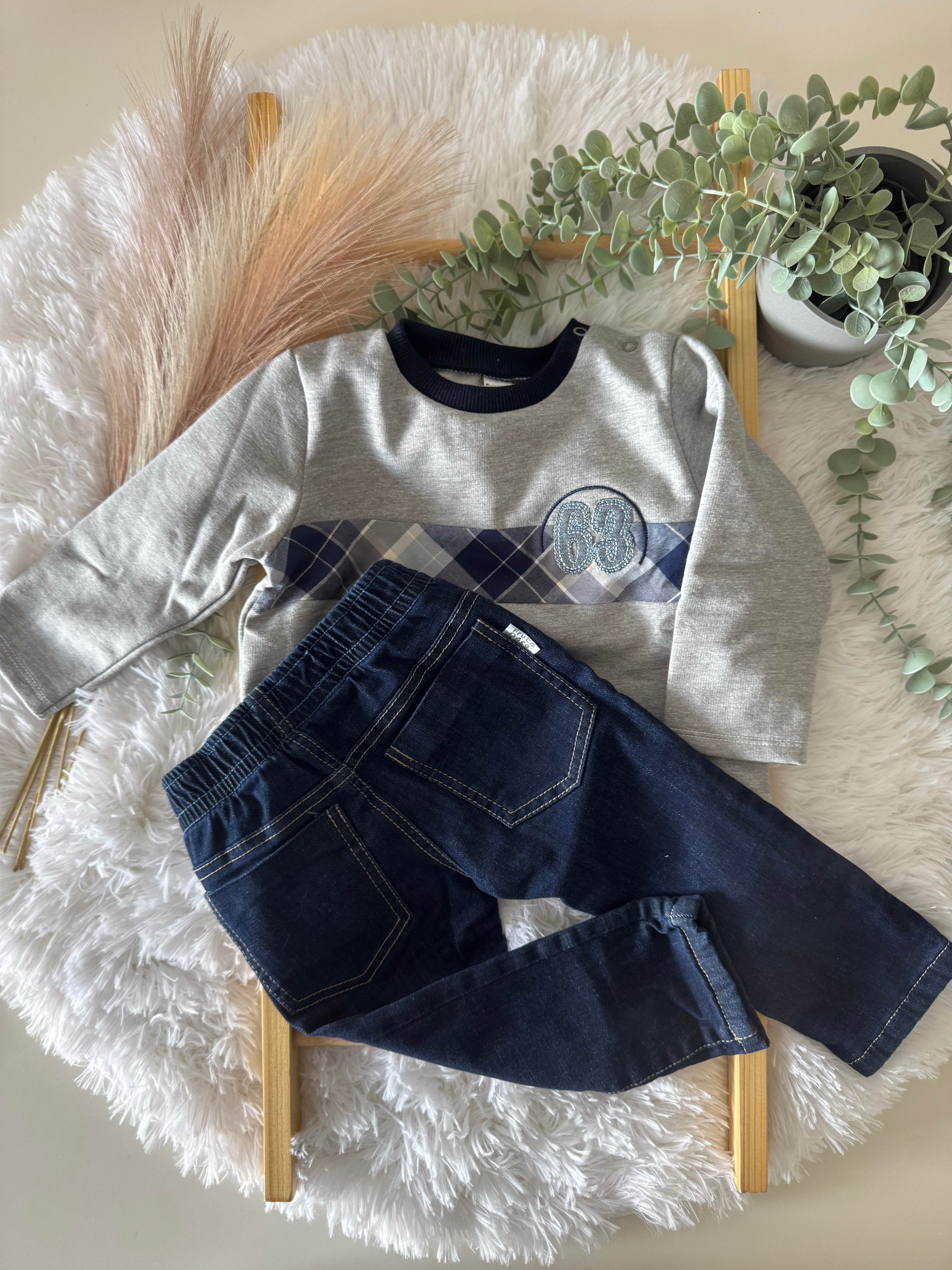 Conjunto de jeans e camisola Xadrez