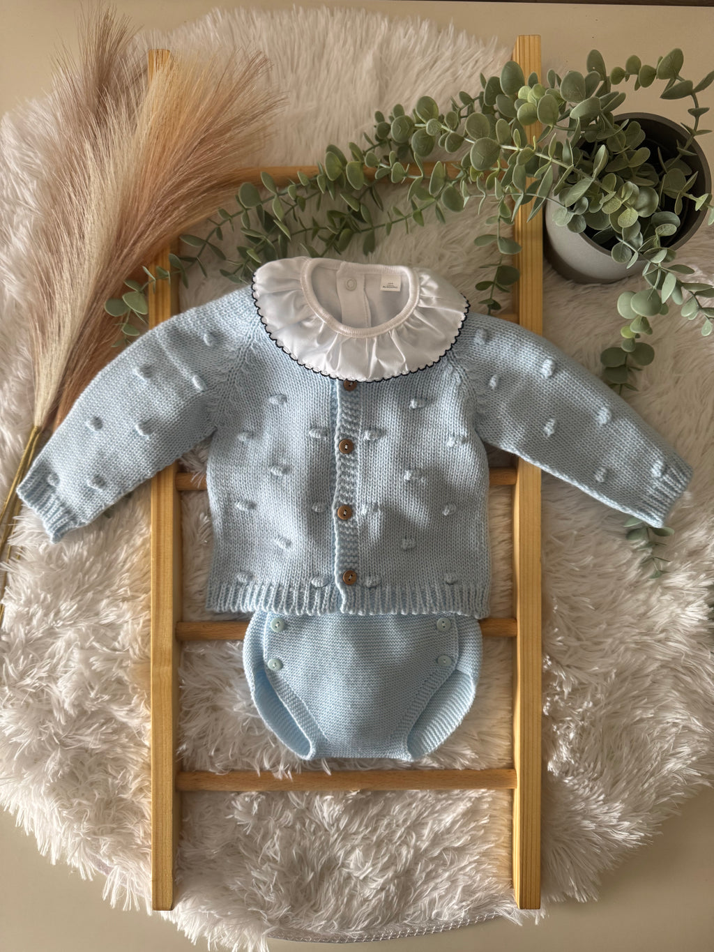 Conjunto de body e tapa fralda malha azul bebé