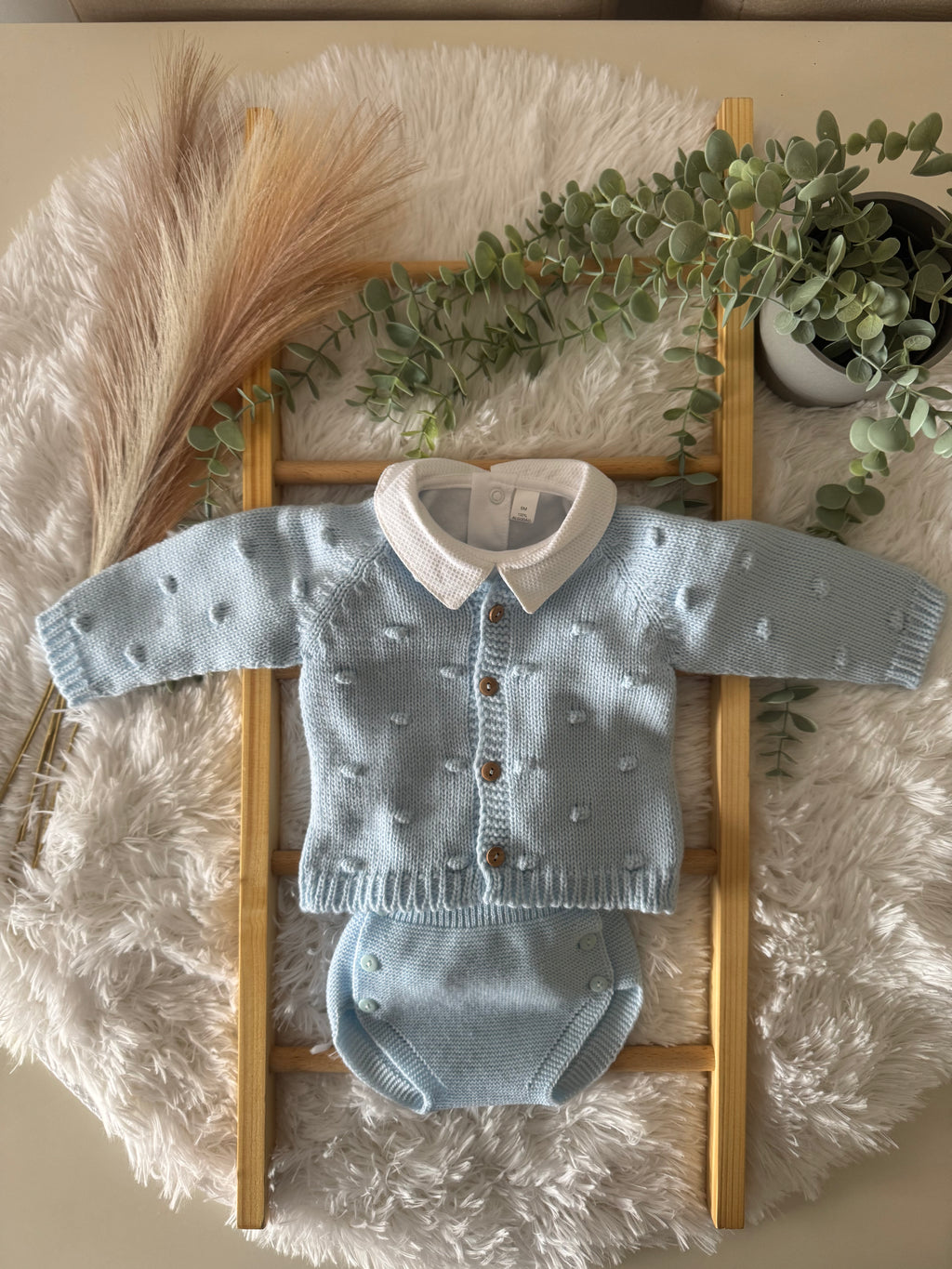 Conjunto de body e tapa fralda malha azul bebé