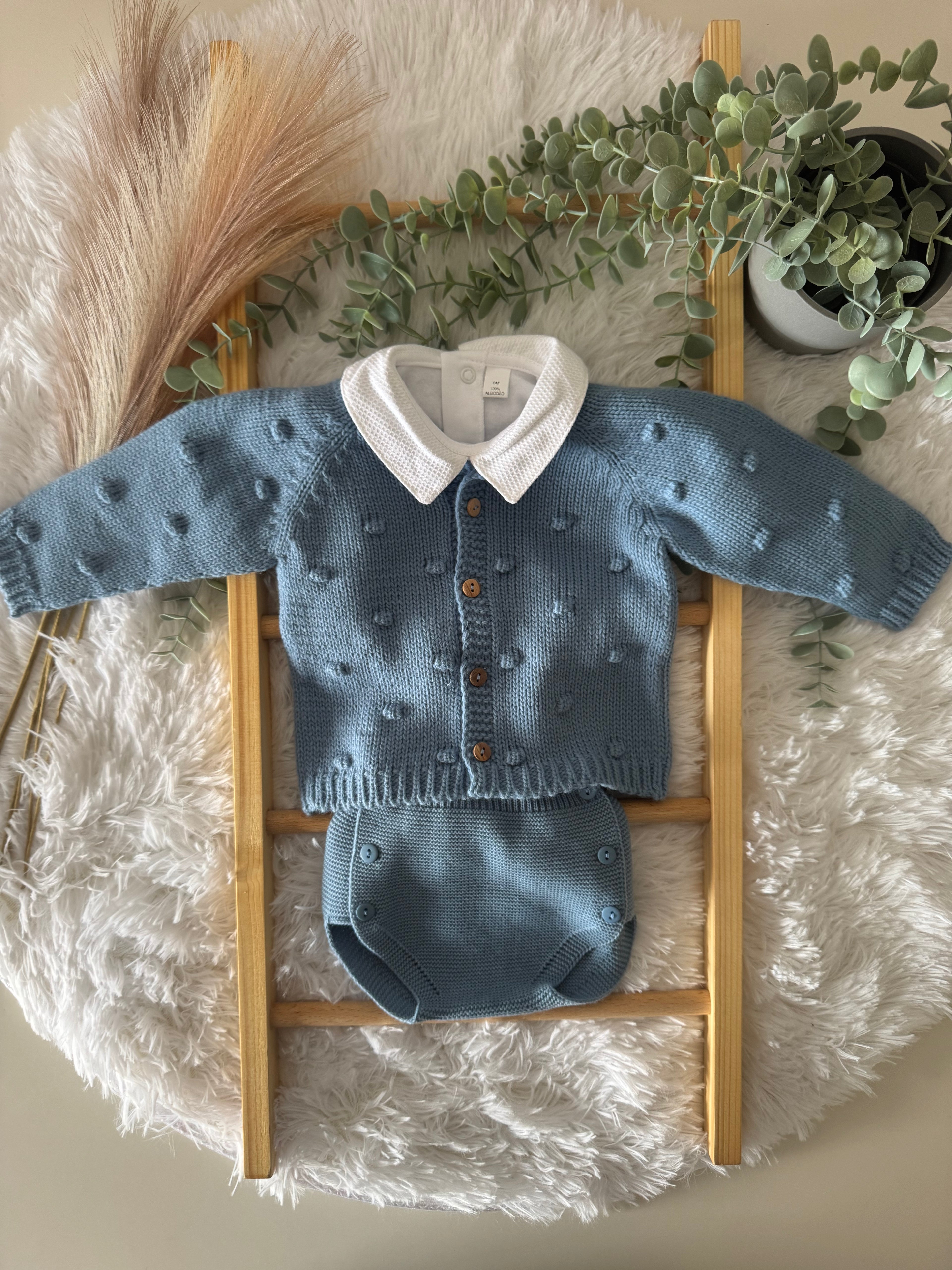 Conjunto de body e tapa fralda malha azul escuro