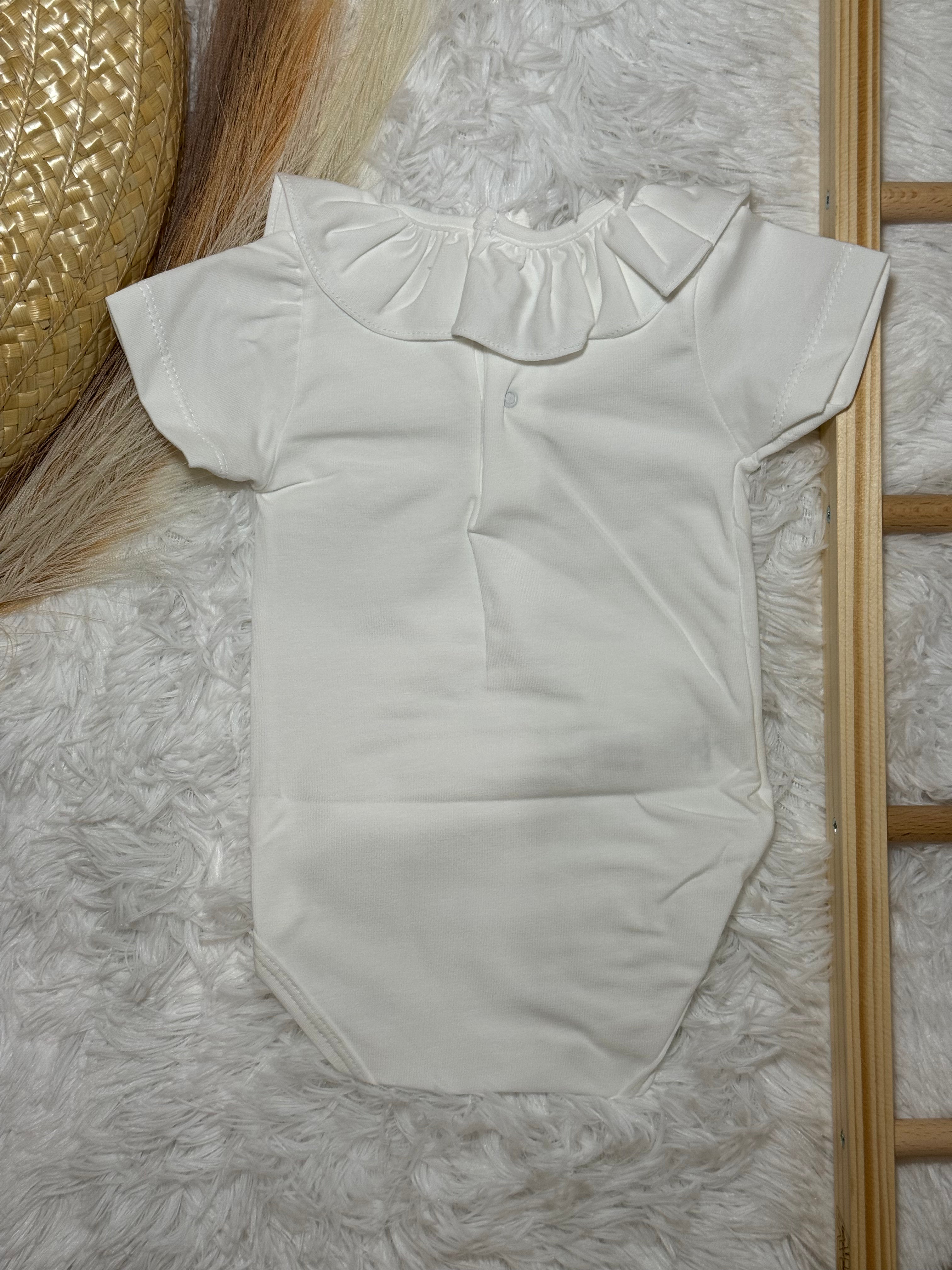 Body de manga curta, gola com folho